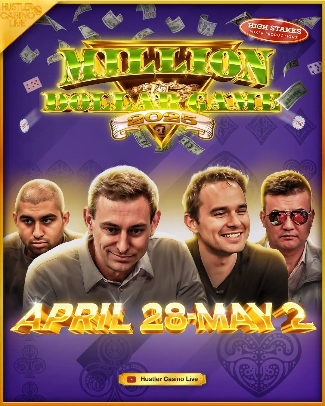 Hustler Casino Live Million Dollar Game promo card for the 2026 WSOP Vegas takeover.