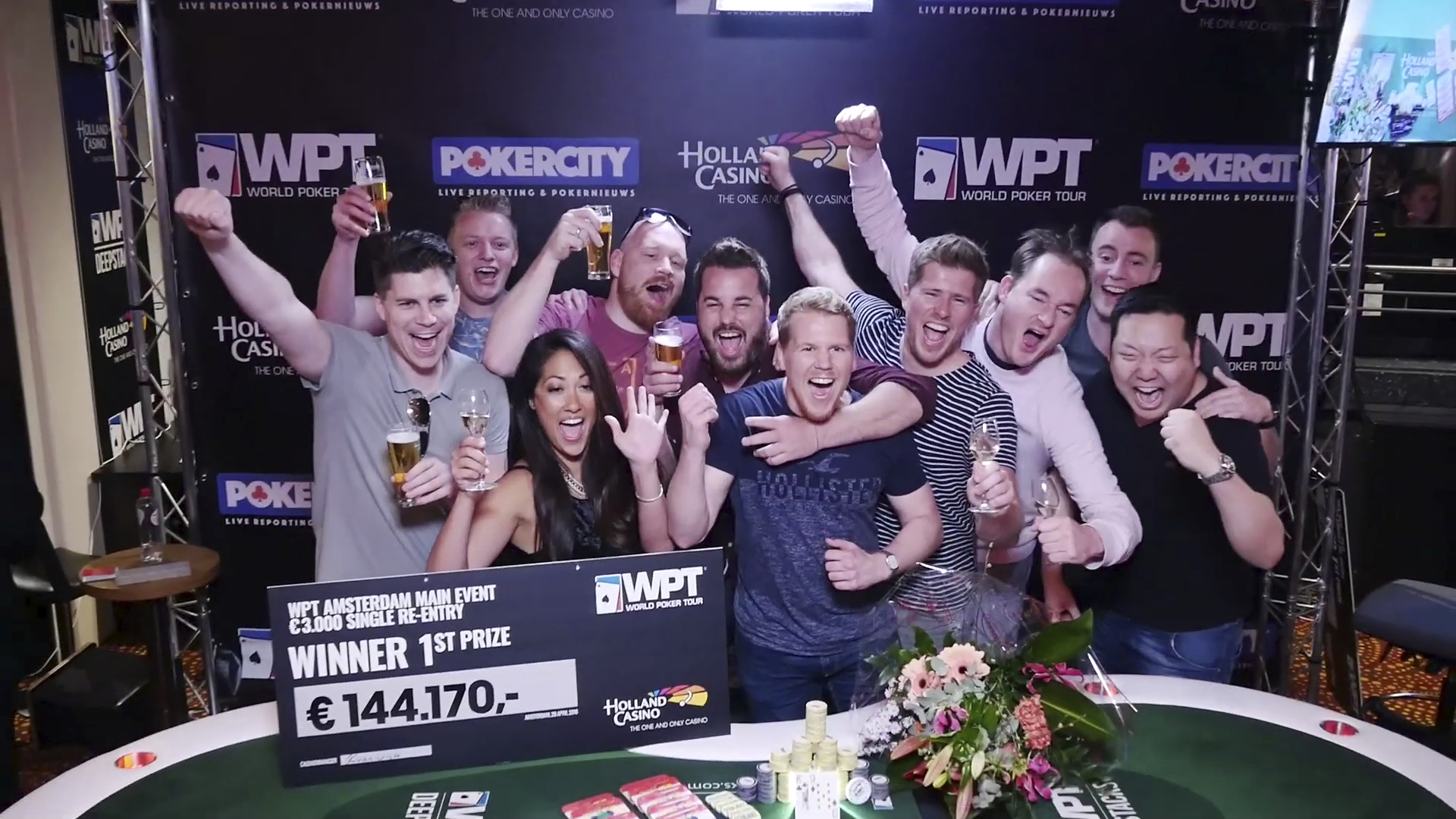 Final table celebration at a major poker tournament