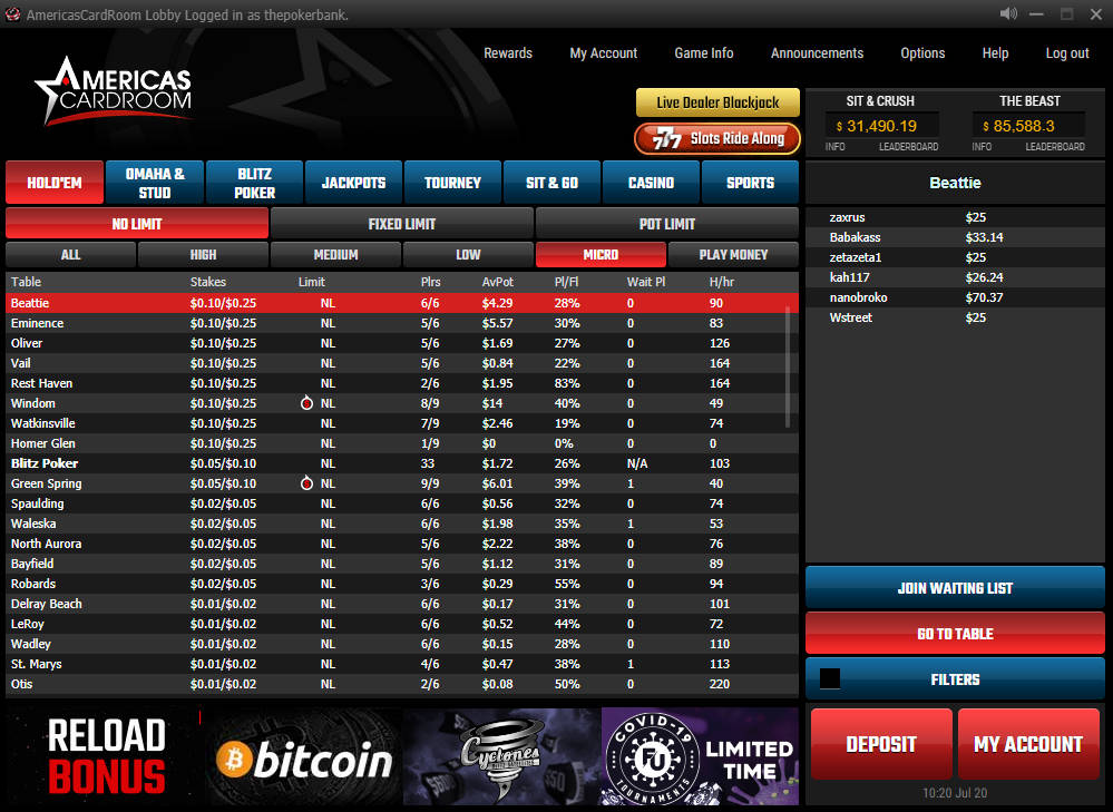 ACR Poker poker site screenshot