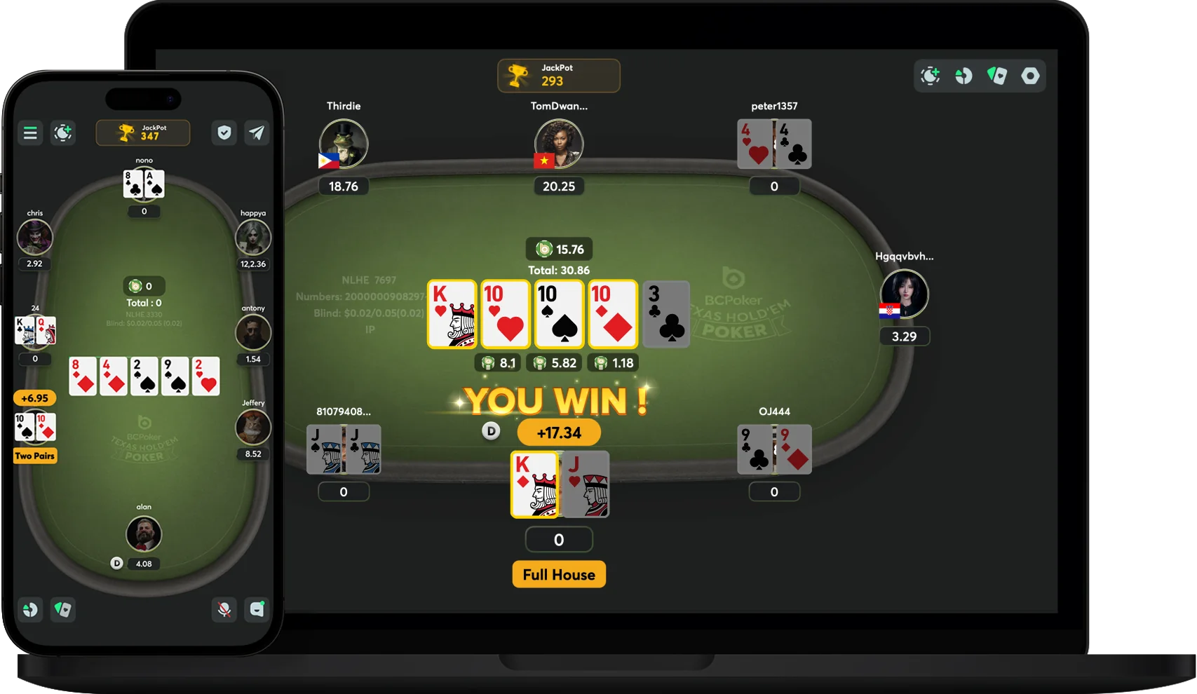 BCPoker mobile app screenshot