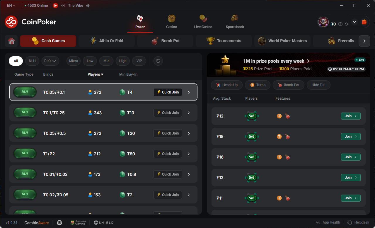CoinPoker poker site screenshot